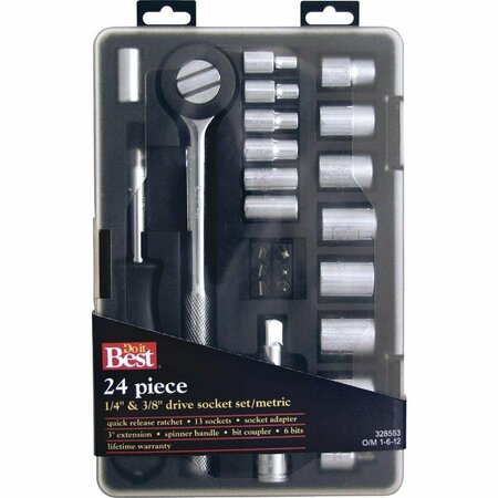 ALL-SOURCE Metric 1/4 In. and 3/8 In. Drive 6-Point Shallow Ratchet & Socket Set 24-Piece 328553